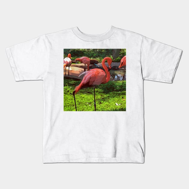 Pink Flamingos Kids T-Shirt by WelshDesigns